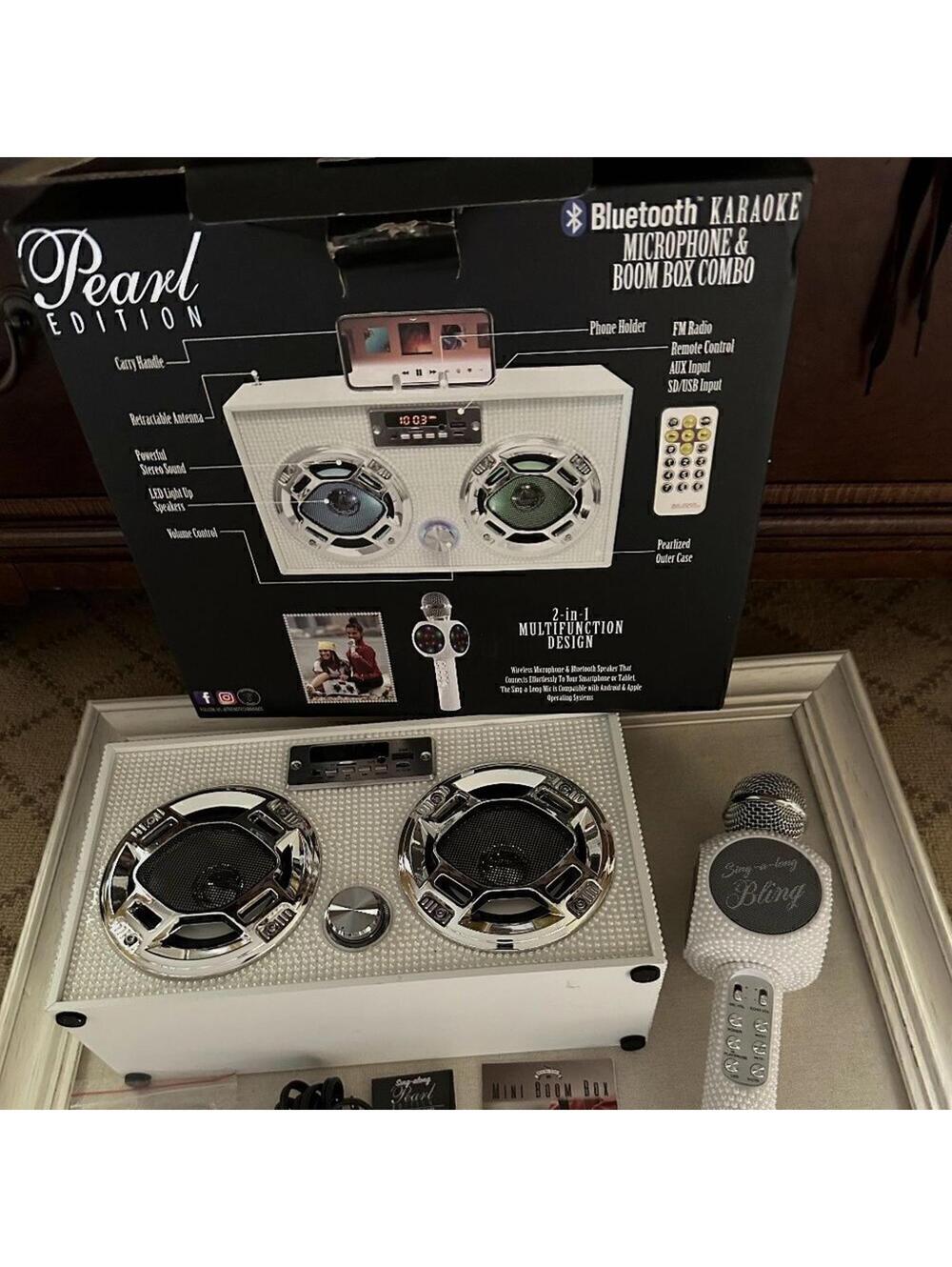 Bluetooth Karaoke Microphone and Boombox Combo - Pearl Edition